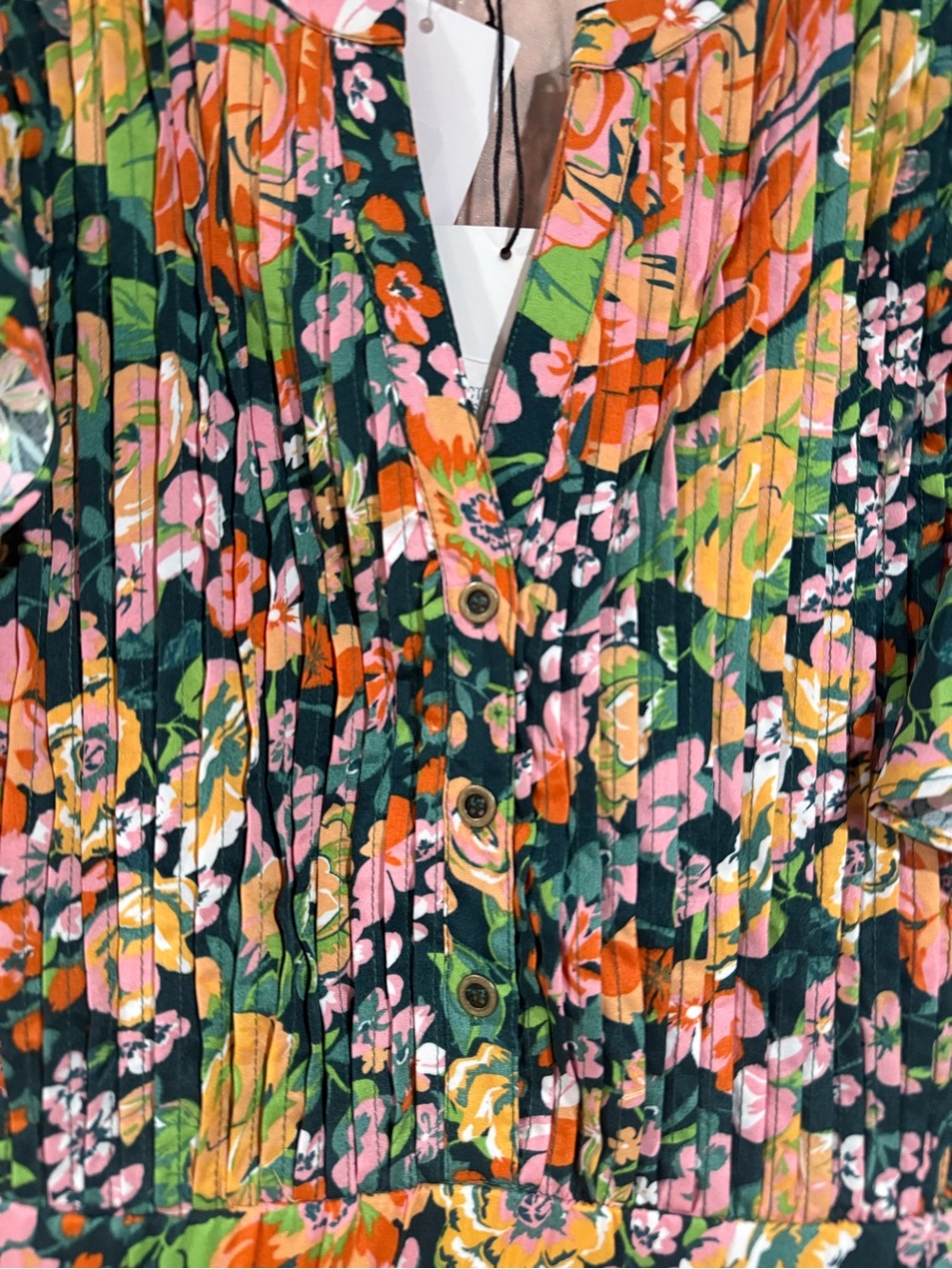 NWT THML Floral Ruffle dress in Green Pink Peach - Picture 7 of 16